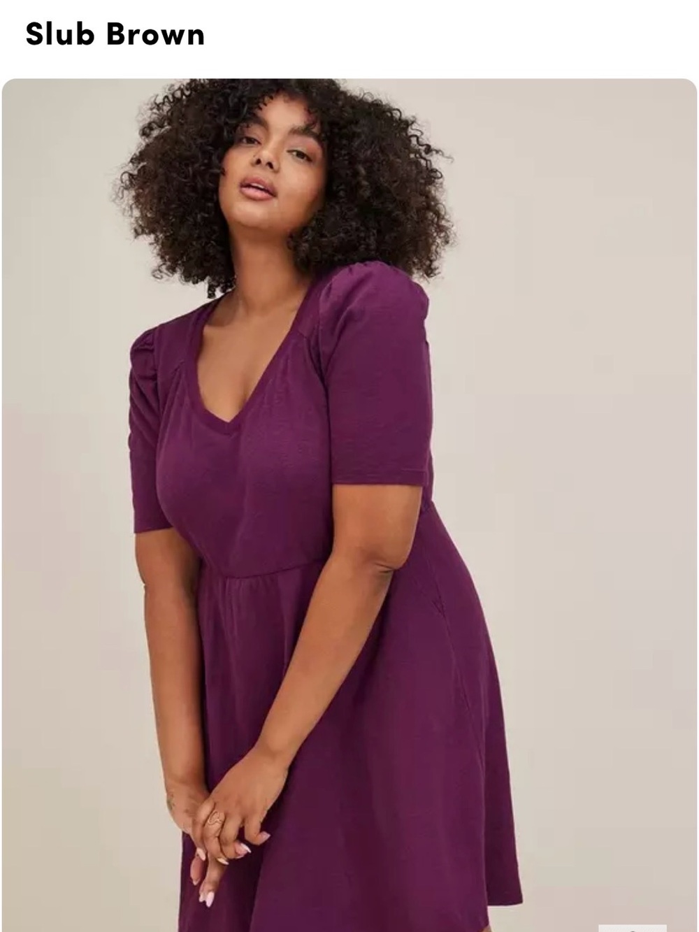 torrid Plum V‑Neck Midi Dress with Short Puff Sleeves